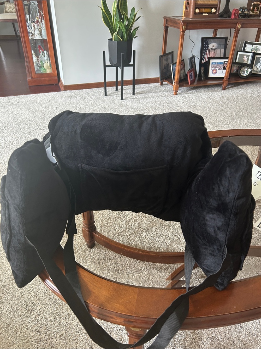 Black plush post mastectomy pillow